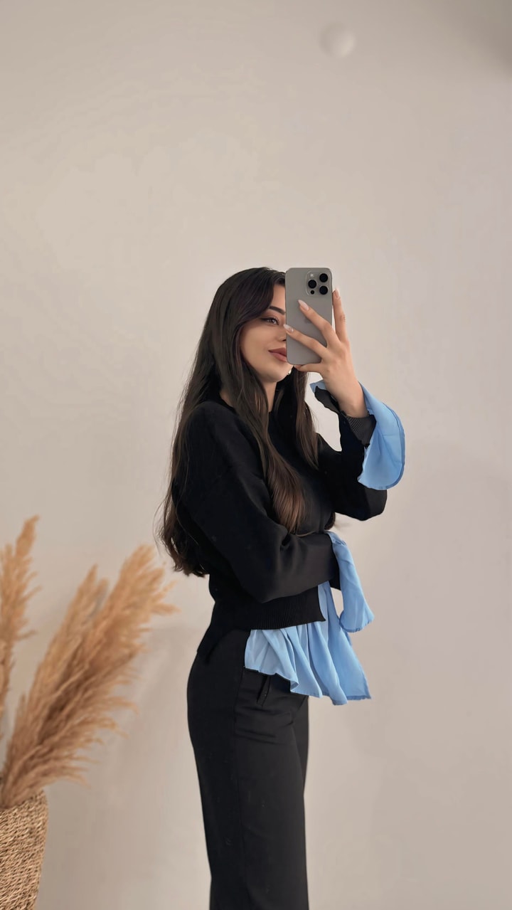 Rani Mng Model Gömlekli Tasarım Triko Siyah Mavi