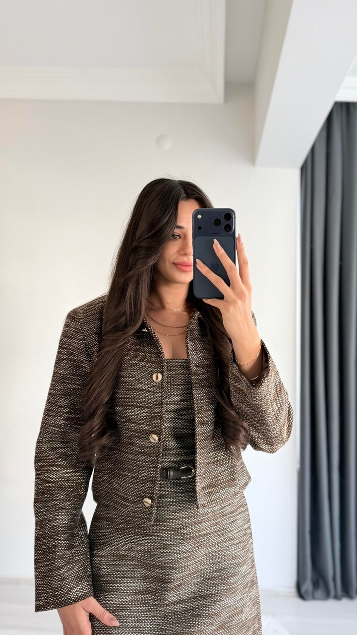 SanyaTüvit Gold Düğmeli Kahve Ceket