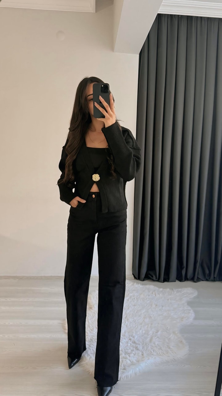 Sunsie Zra Premium Kalite Toparlayıcı Straight Jean Siyah