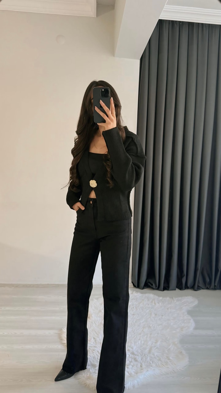 Sunsie Zra Premium Kalite Toparlayıcı Straight Jean Siyah