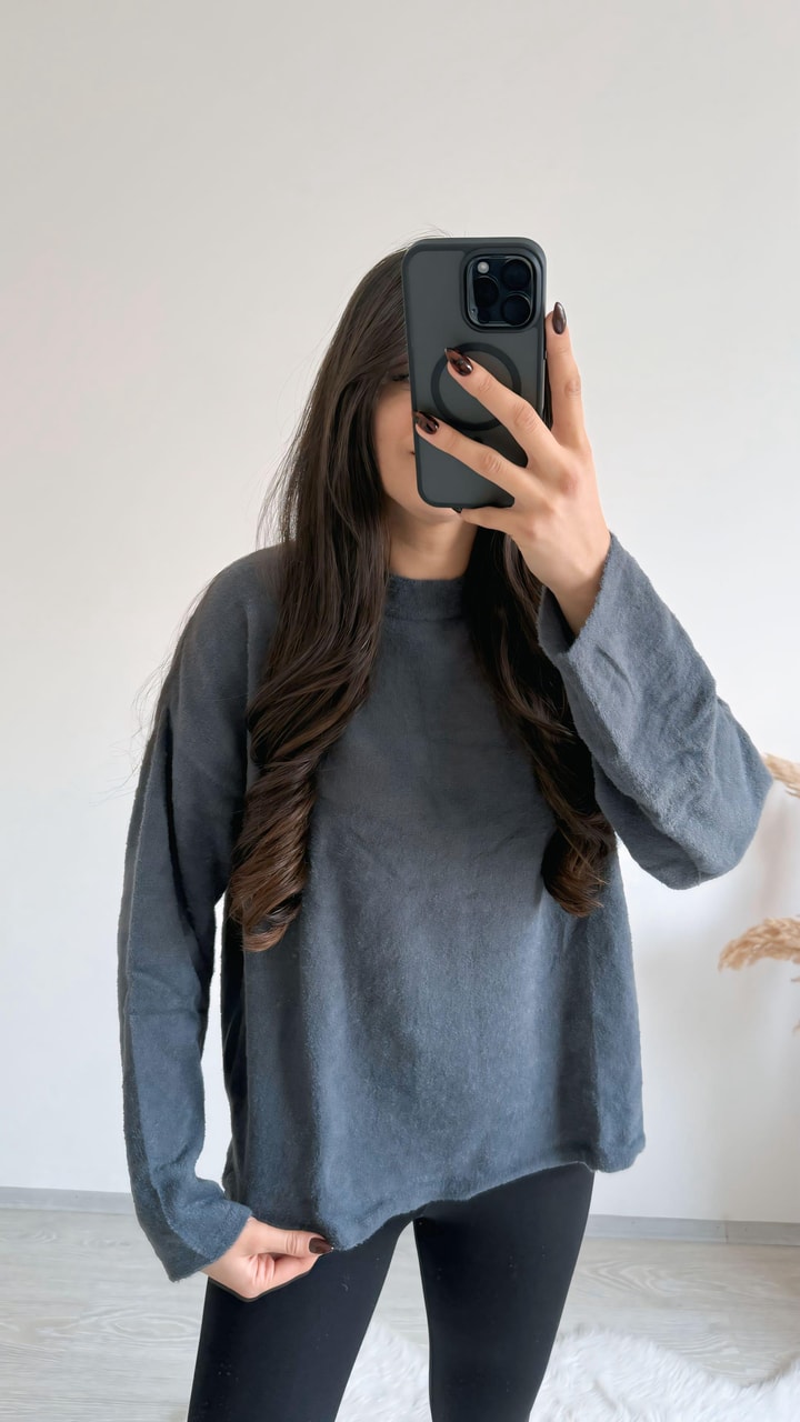 Susie Dik Yaka Basic Yumoş Kazak Antrasit