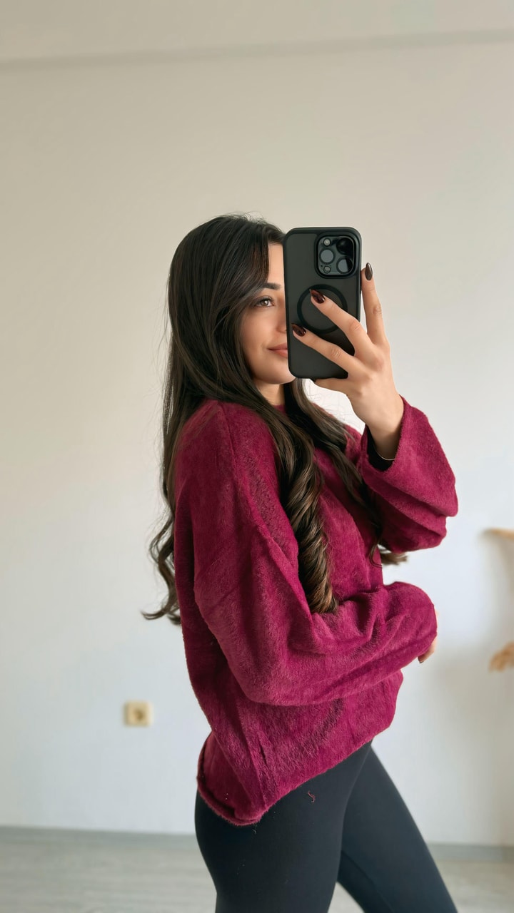 Susie Dik Yaka Basic Yumoş Kazak Bordo
