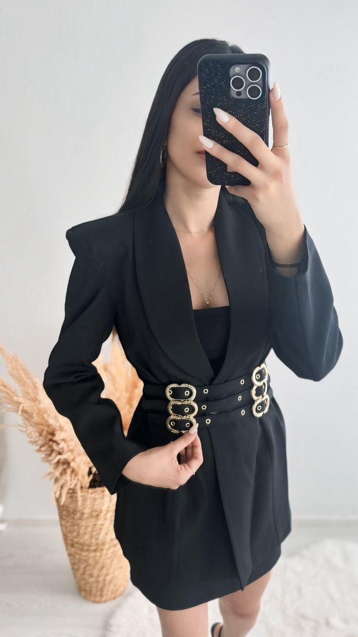 Tasarım Tokalı Blazer Ceket Siyah