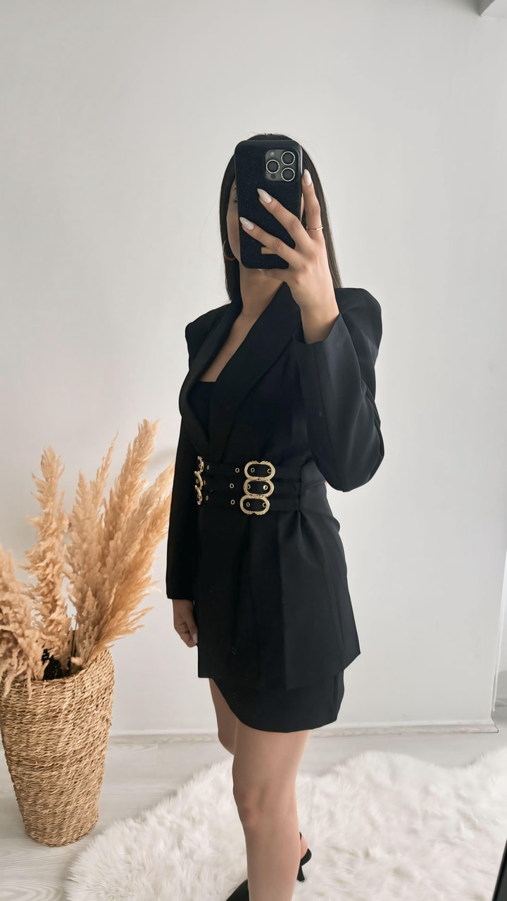 Tasarım Tokalı Blazer Ceket Siyah