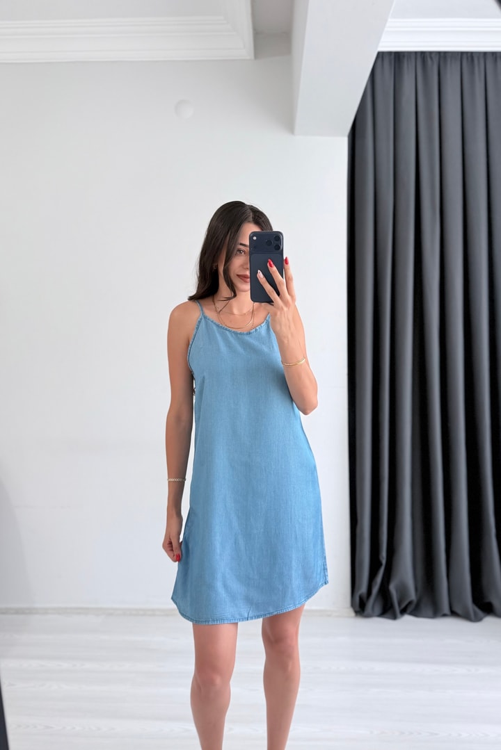 Tayna  İpek Tensel Açık Mavi Denim Elbise
