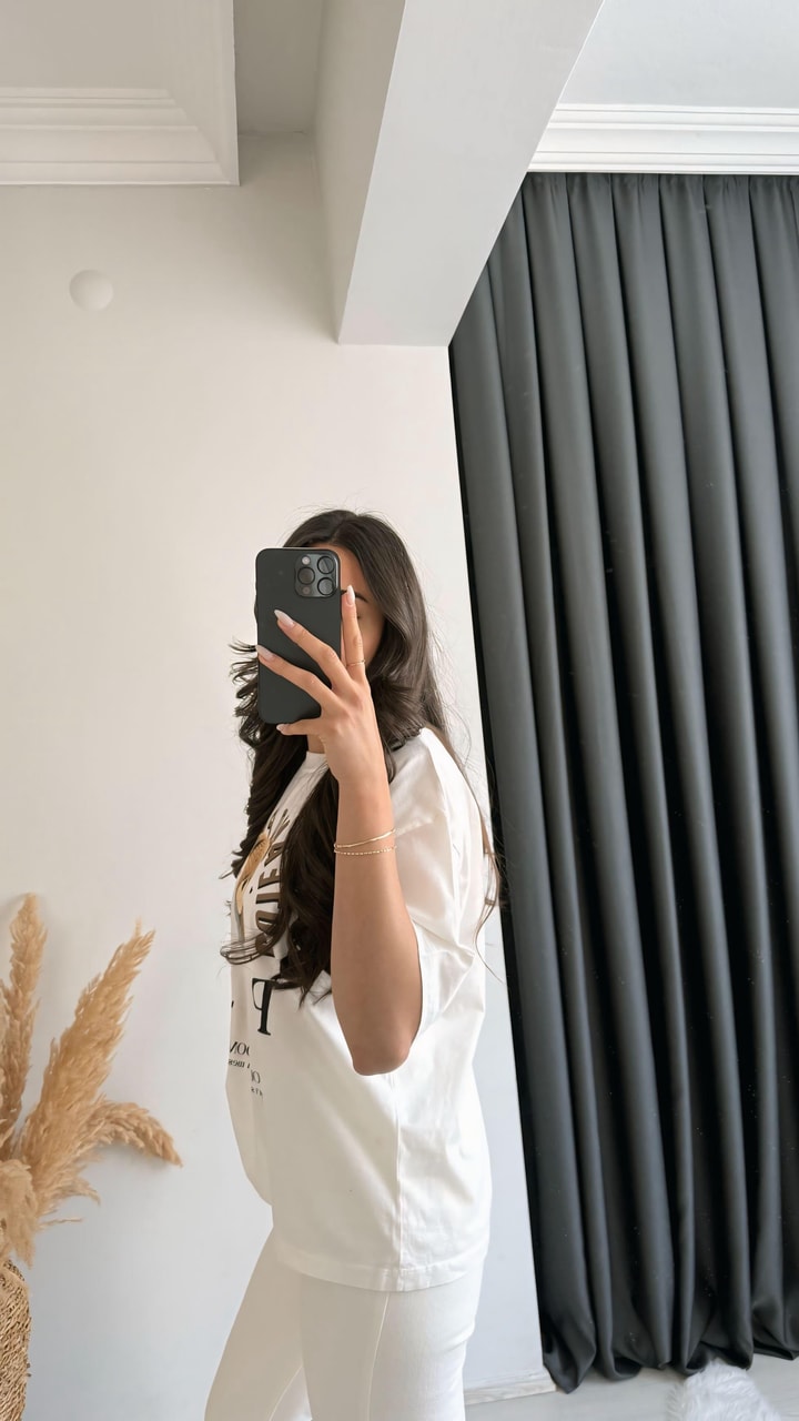 Teddy Baskılı Pamuklu  Basic Tshirt Beyaz