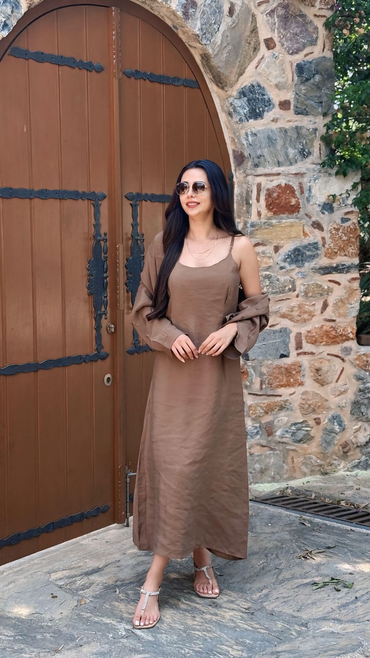 Tiago Premium Seri Basic Salaş Tensel Gömlekli Elbise Kahve