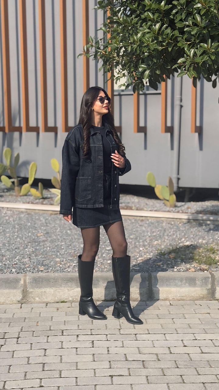 Vagner Denim Kot Ceket Etek Takım 