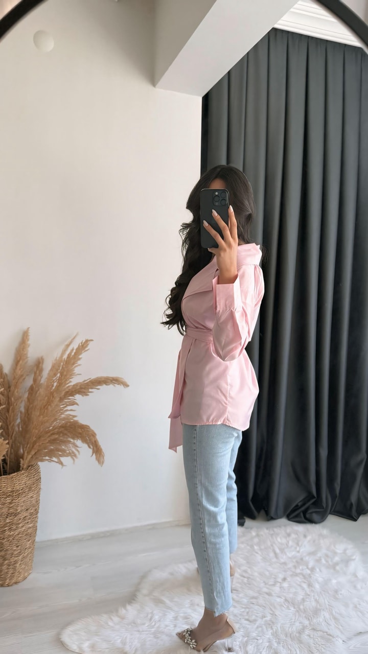 Velva Pembe Bağlamalı Tasarım Gömlek
