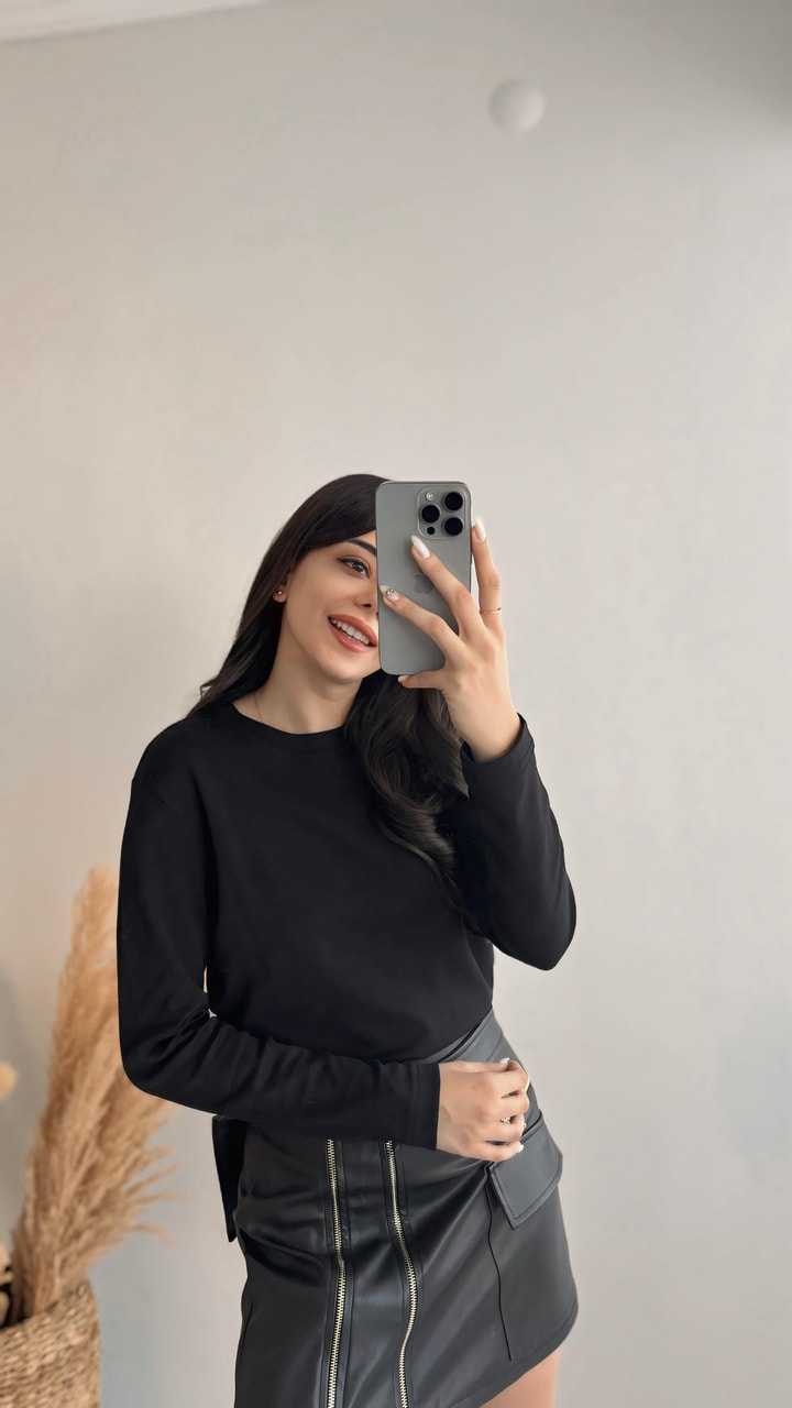 Vera Siyah Basic Uzun Kol Marka Model İnce Sweat