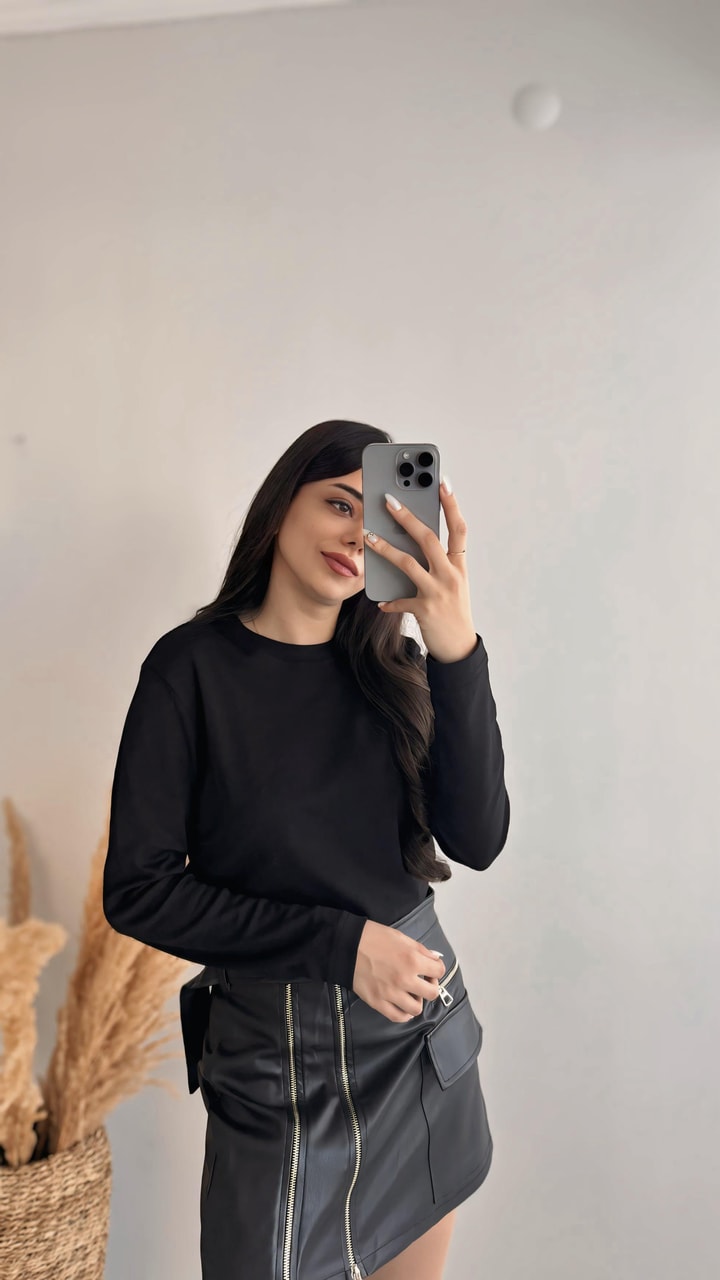 Vera Siyah Basic Uzun Kol Marka Model İnce Sweat