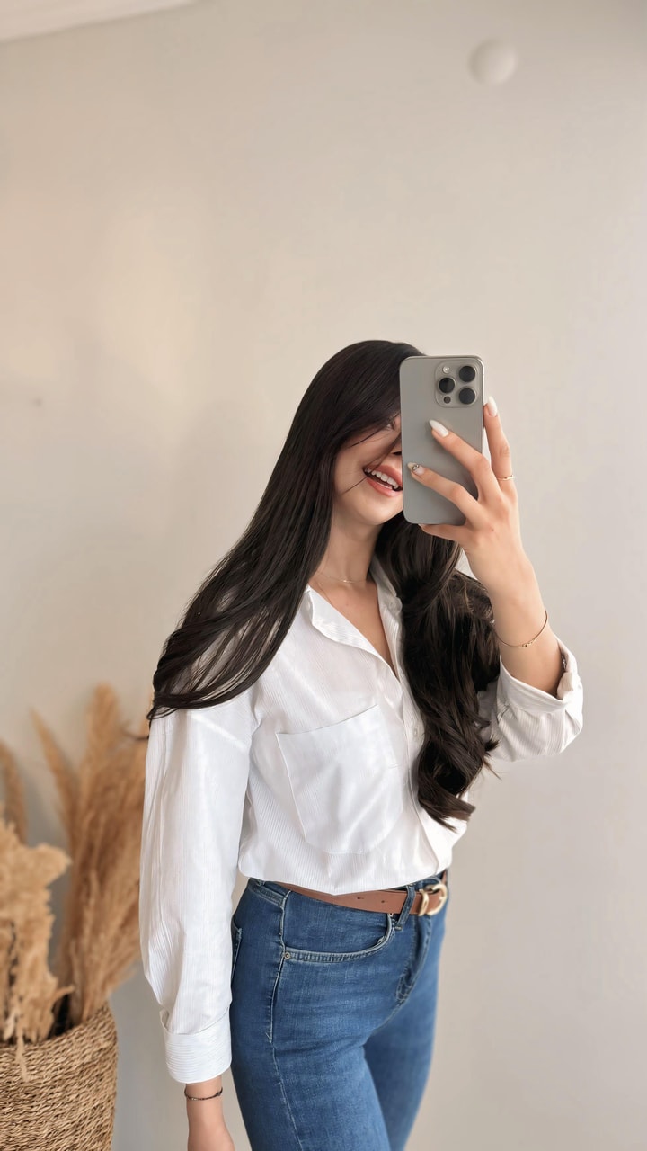 Wave Varaklı Çizgili Poplin Gömlek Beyaz