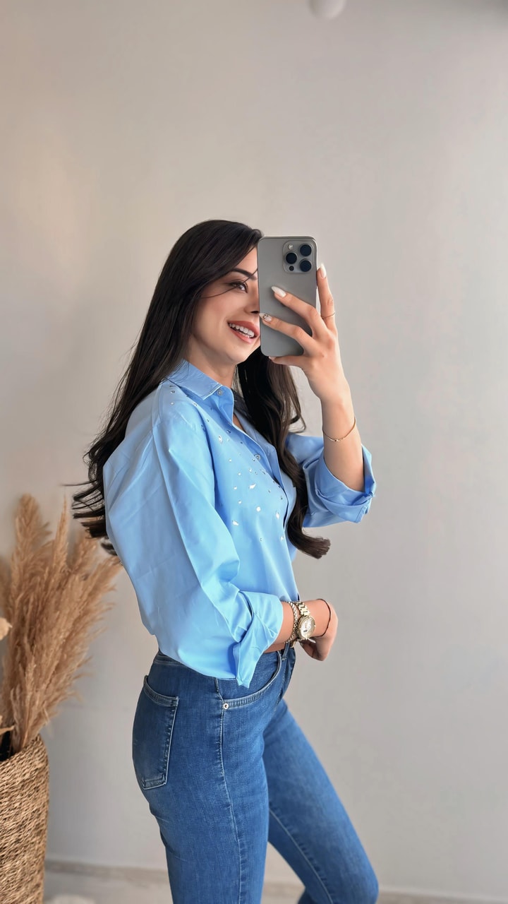 Wore Taş Detaylı Gömlek Mavi