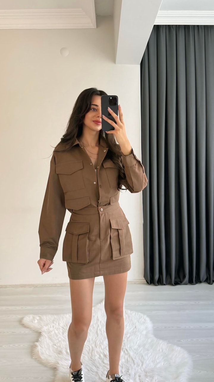 Yesenia Kahve Gabardin Tensel Cepli Takım