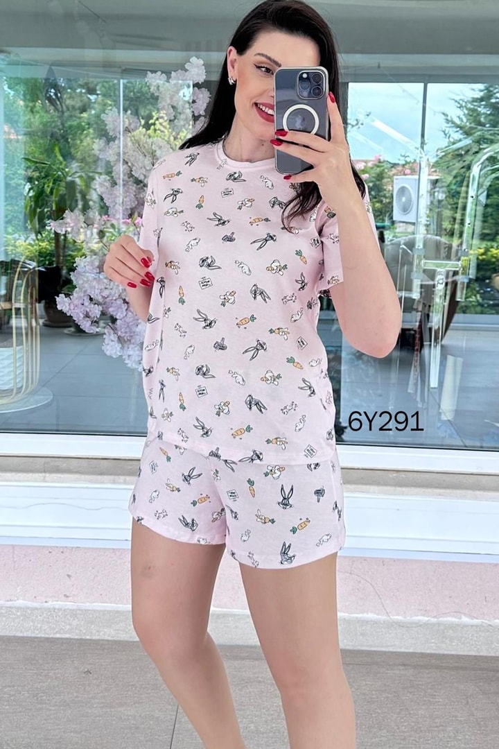 %100 Pamuk Süprem Penye Şortlu Pijama Takım