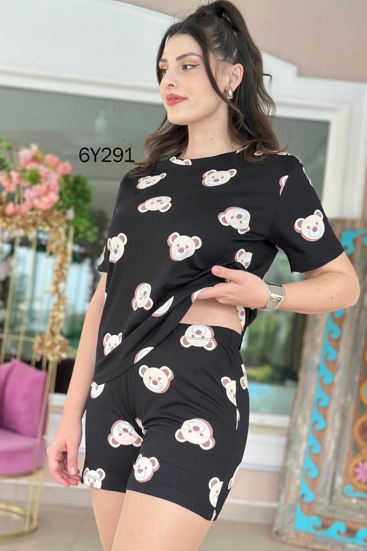 %100 Pamuk Süprem Penye Şortlu Pijama Takım