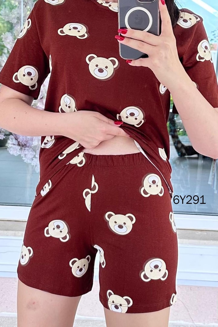 %100 Pamuk Süprem Penye Şortlu Pijama Takım