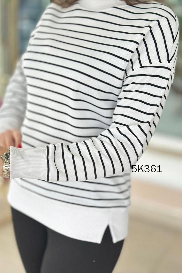 2 İplik Çizgili Sweatshirt