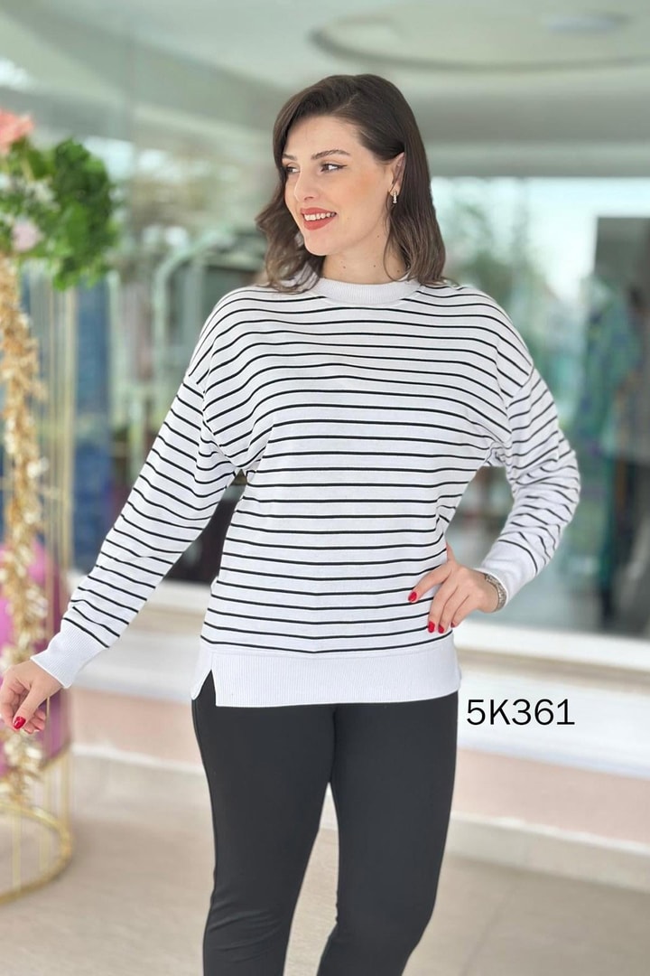 2 İplik Çizgili Sweatshirt