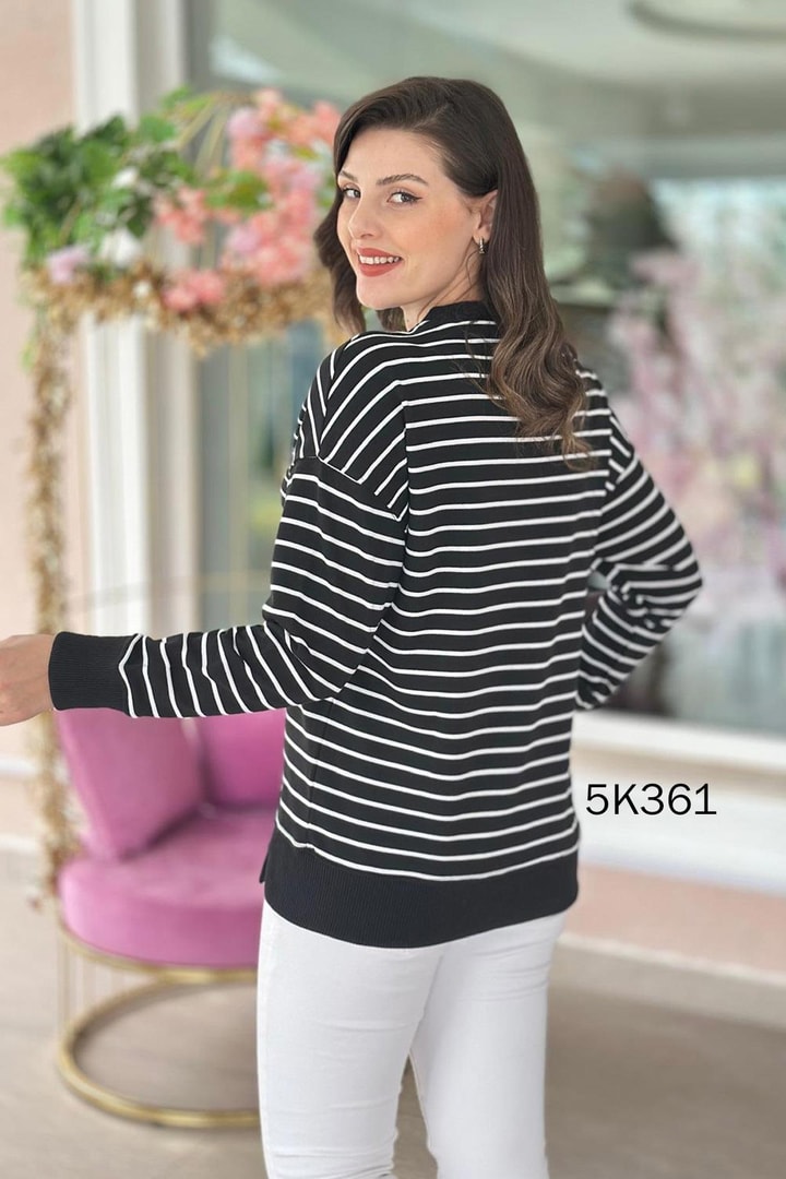 2 İplik Çizgili Sweatshirt