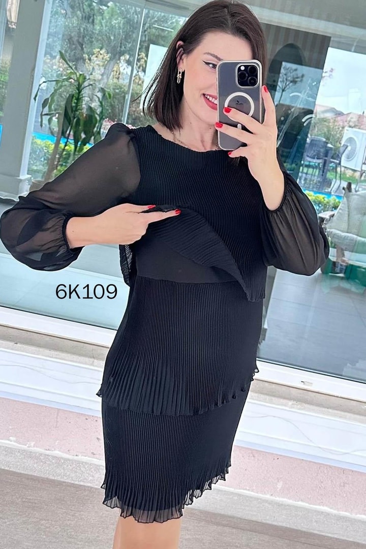 3 Katlı Multi Şifon Piliseli Elbise