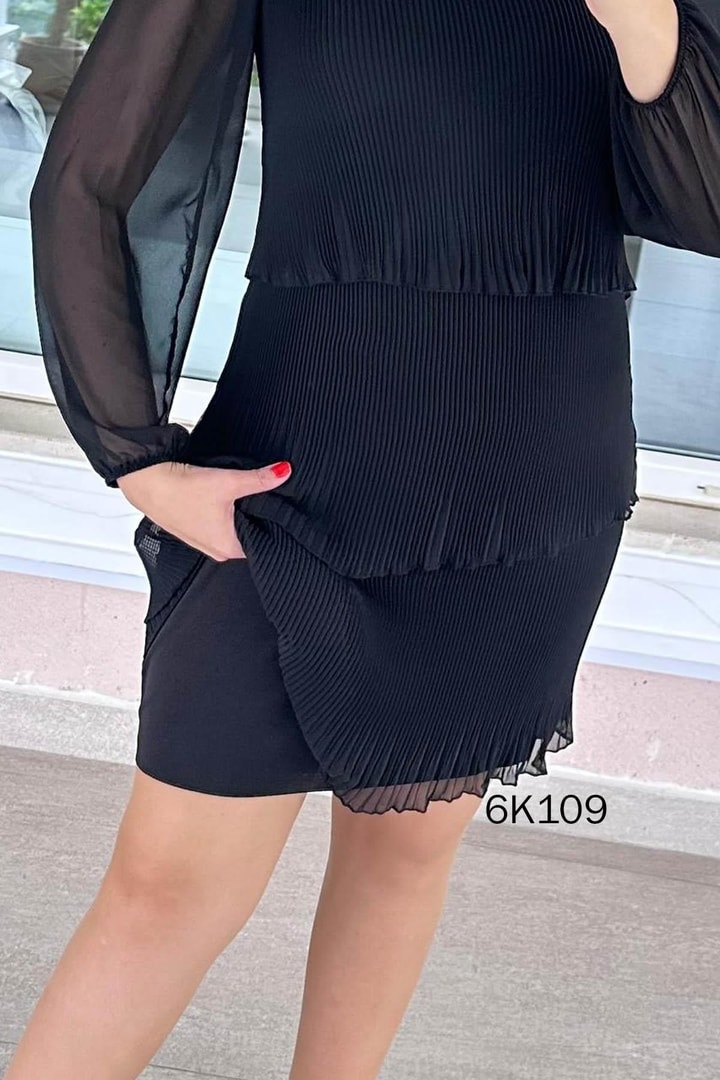3 Katlı Multi Şifon Piliseli Elbise