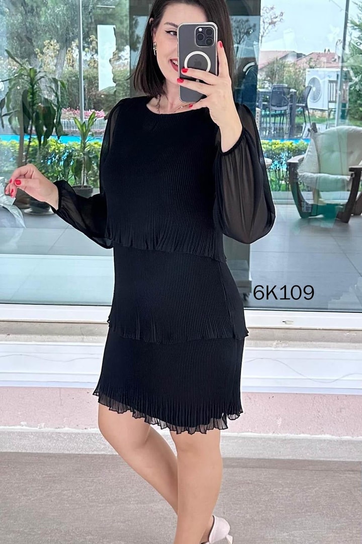 3 Katlı Multi Şifon Piliseli Elbise