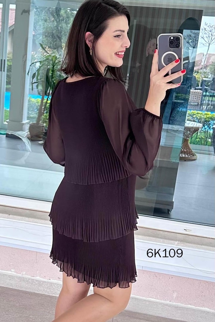 3 Katlı Multi Şifon Piliseli Elbise