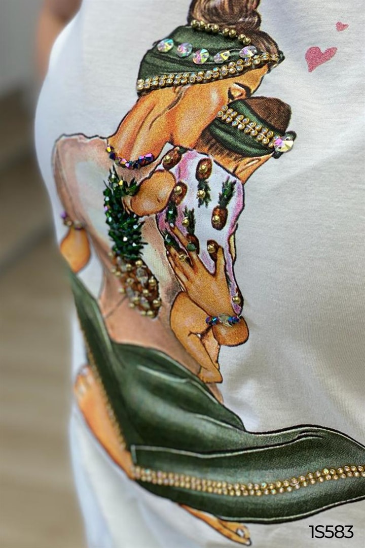 Anne Ve Çocuk Baskılı El İşlemeli Tshirt