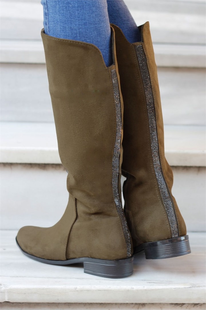 Arkası Taşlı Diz Altı Çizme