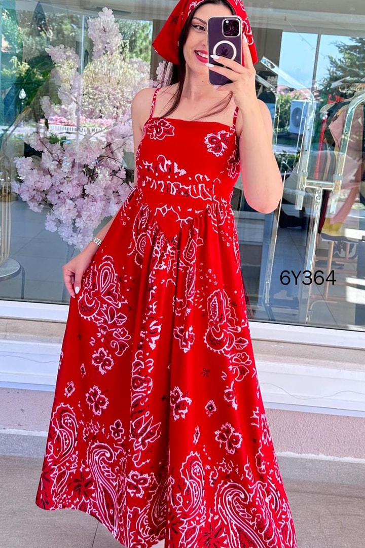 Askılı Bandana Hediyeli Vera Kumaş Elbise