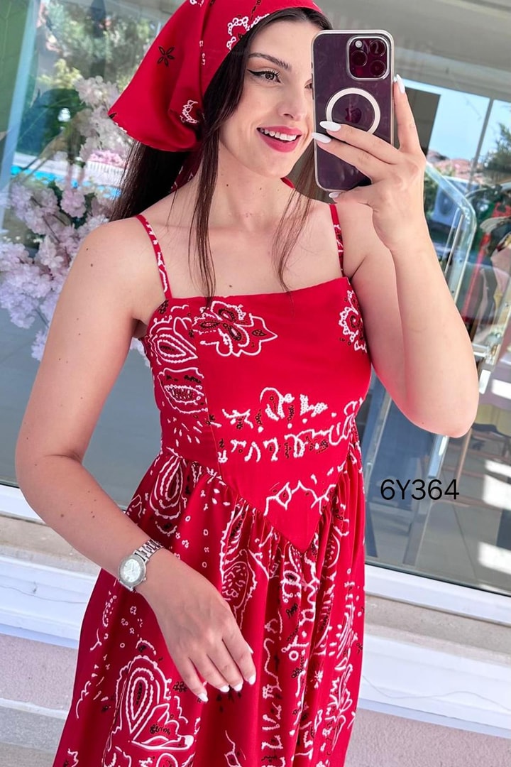 Askılı Bandana Hediyeli Vera Kumaş Elbise