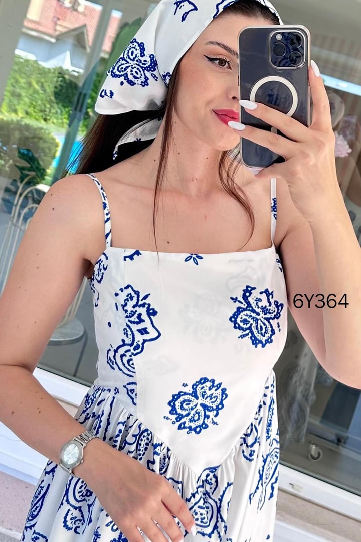 Askılı Bandana Hediyeli Vera Kumaş Elbise