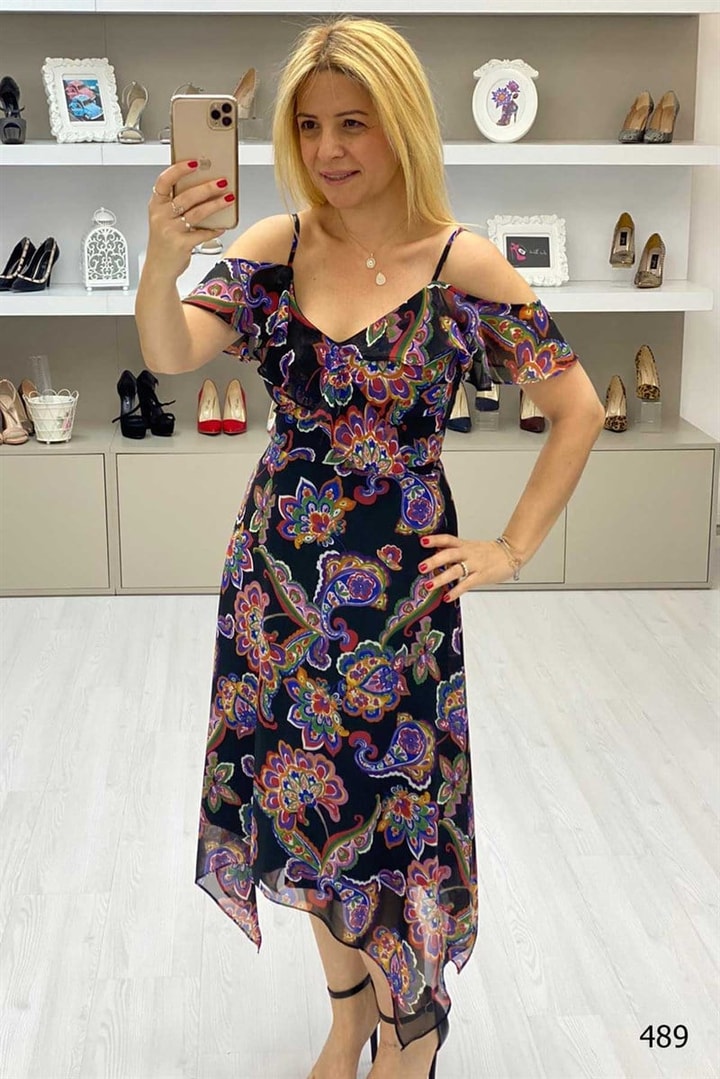 Askılı Şifon Elbise