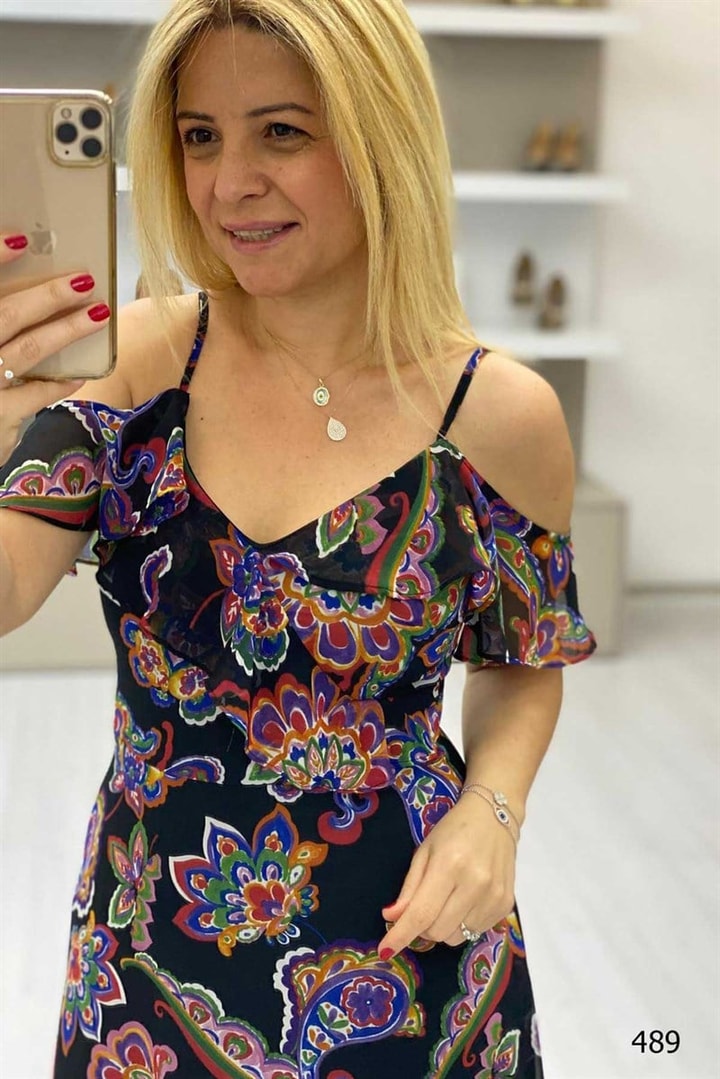 Askılı Şifon Elbise