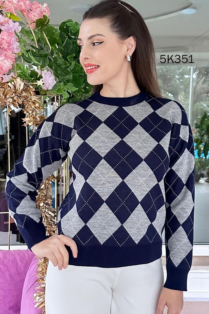 Baklava Desenli Triko Kazak