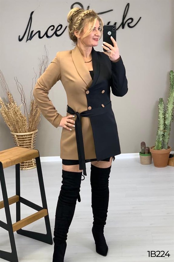 Belden Bağlamalı Blazer Ceket