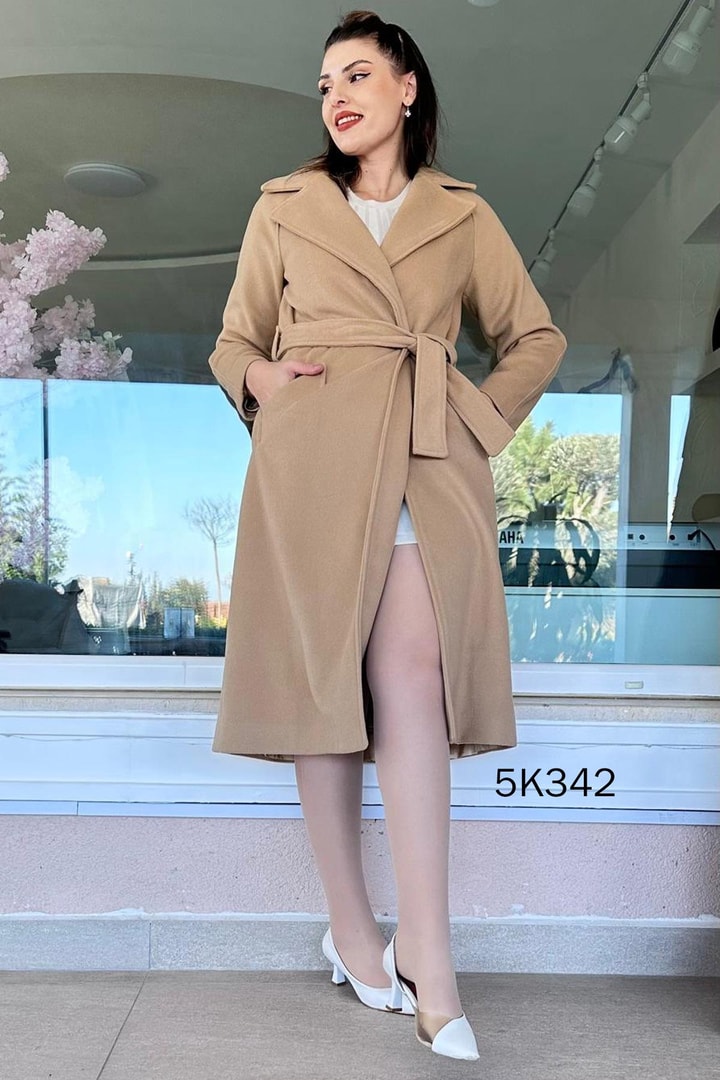 Belden Bağlamalı Çıtçıtlı Kaşe Kaban