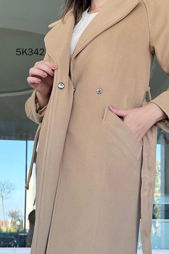 Belden Bağlamalı Çıtçıtlı Kaşe Kaban