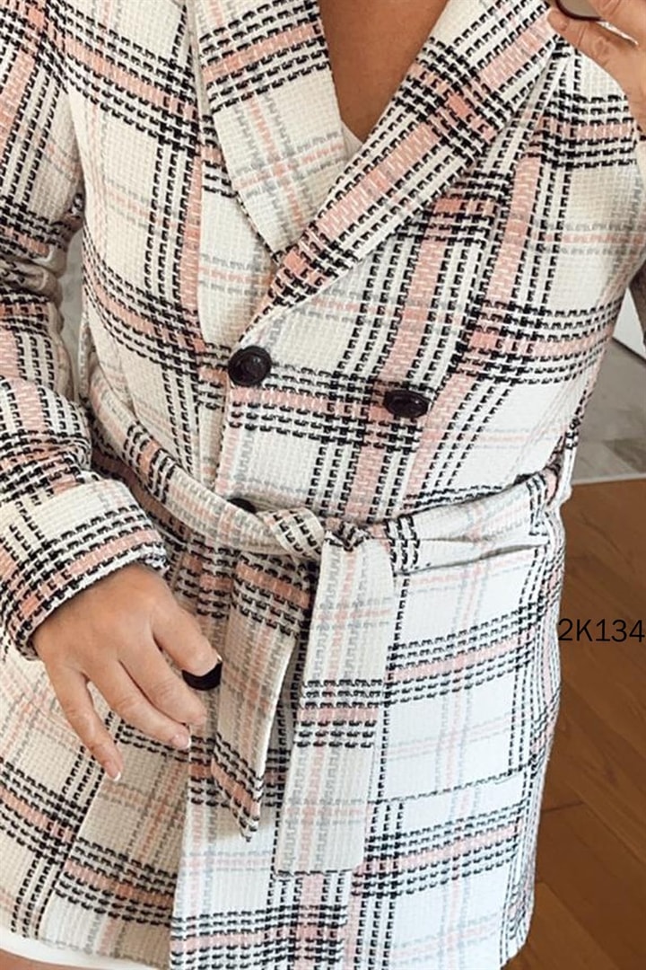 Belden Bağlamalı Ekose Ceket