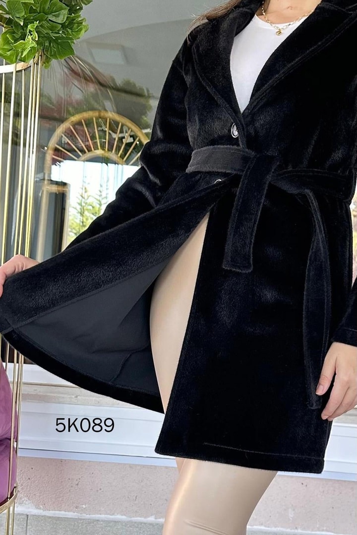 Belden Bağlamalı Foks Kumaş Kaban