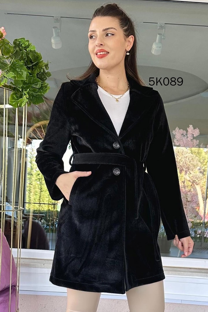 Belden Bağlamalı Foks Kumaş Kaban