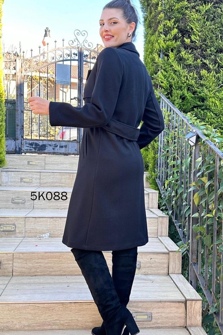 Belden Bağlamalı Kaşe Kaban