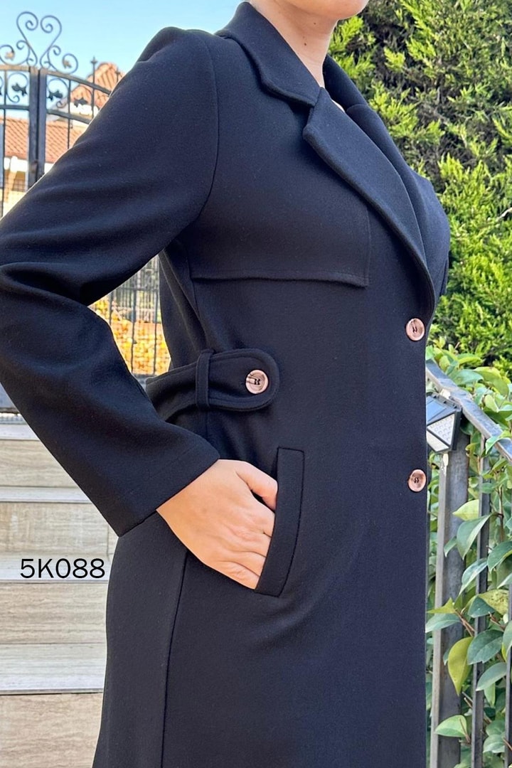 Belden Bağlamalı Kaşe Kaban