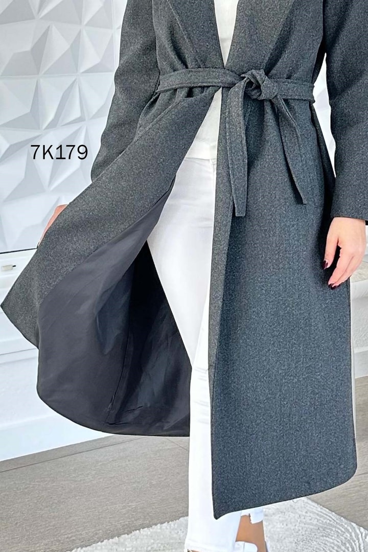 Belden Bağlamalı Kaşe Kaban