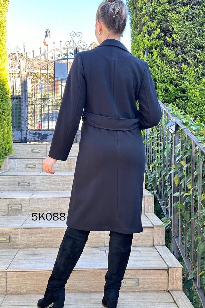 Belden Bağlamalı Kaşe Kaban