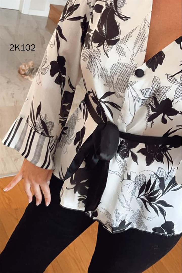 Belden Bağlamalı Saten Bluz