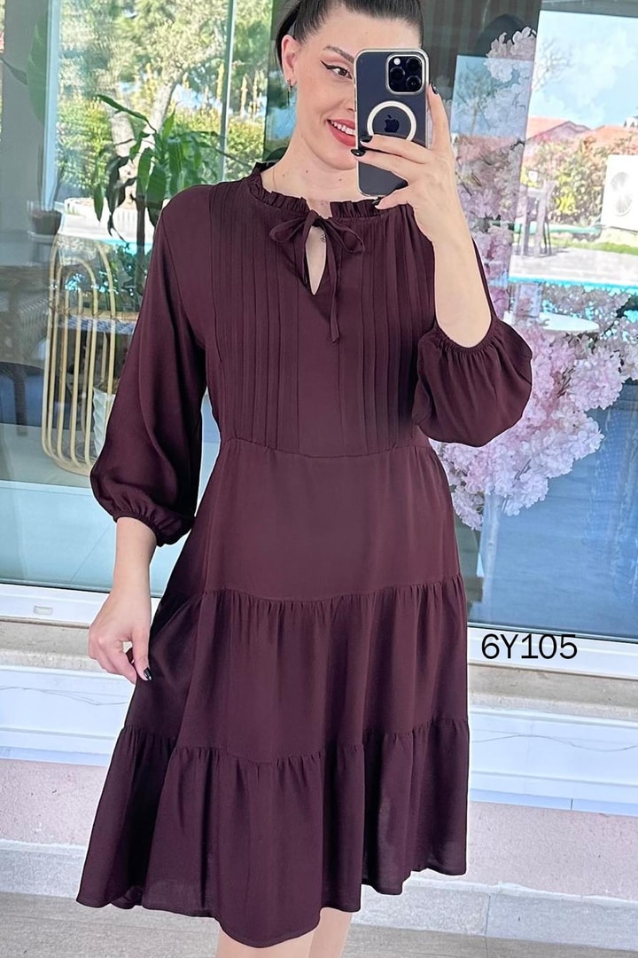 Belden Bağlamalı Viskon Elbise