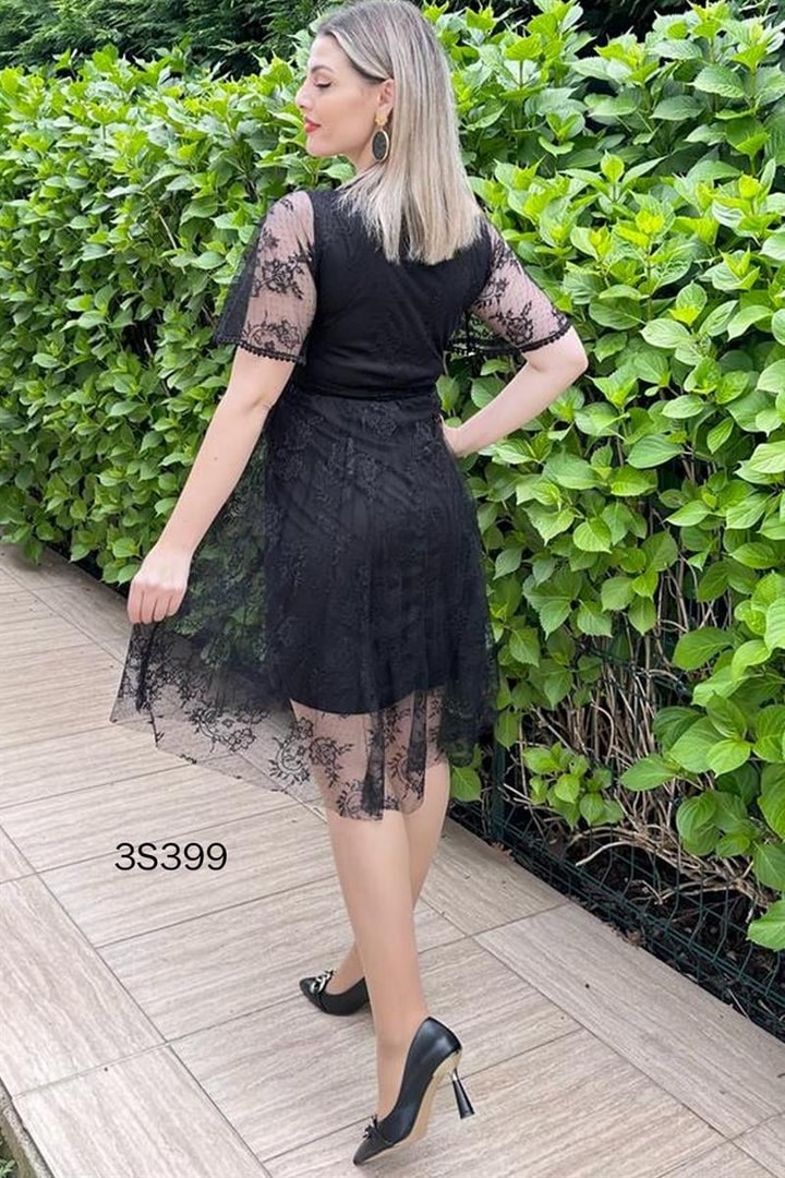 Beli Lastikli Dantel Elbise