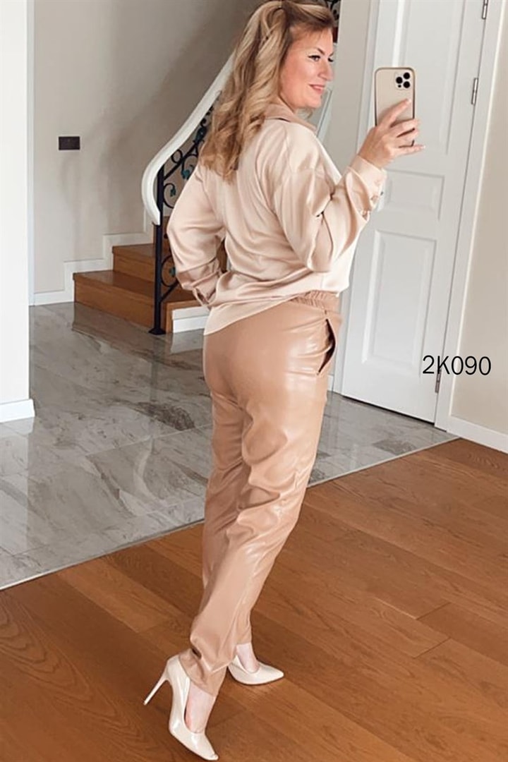 Beli Lastikli Deri Pantolon